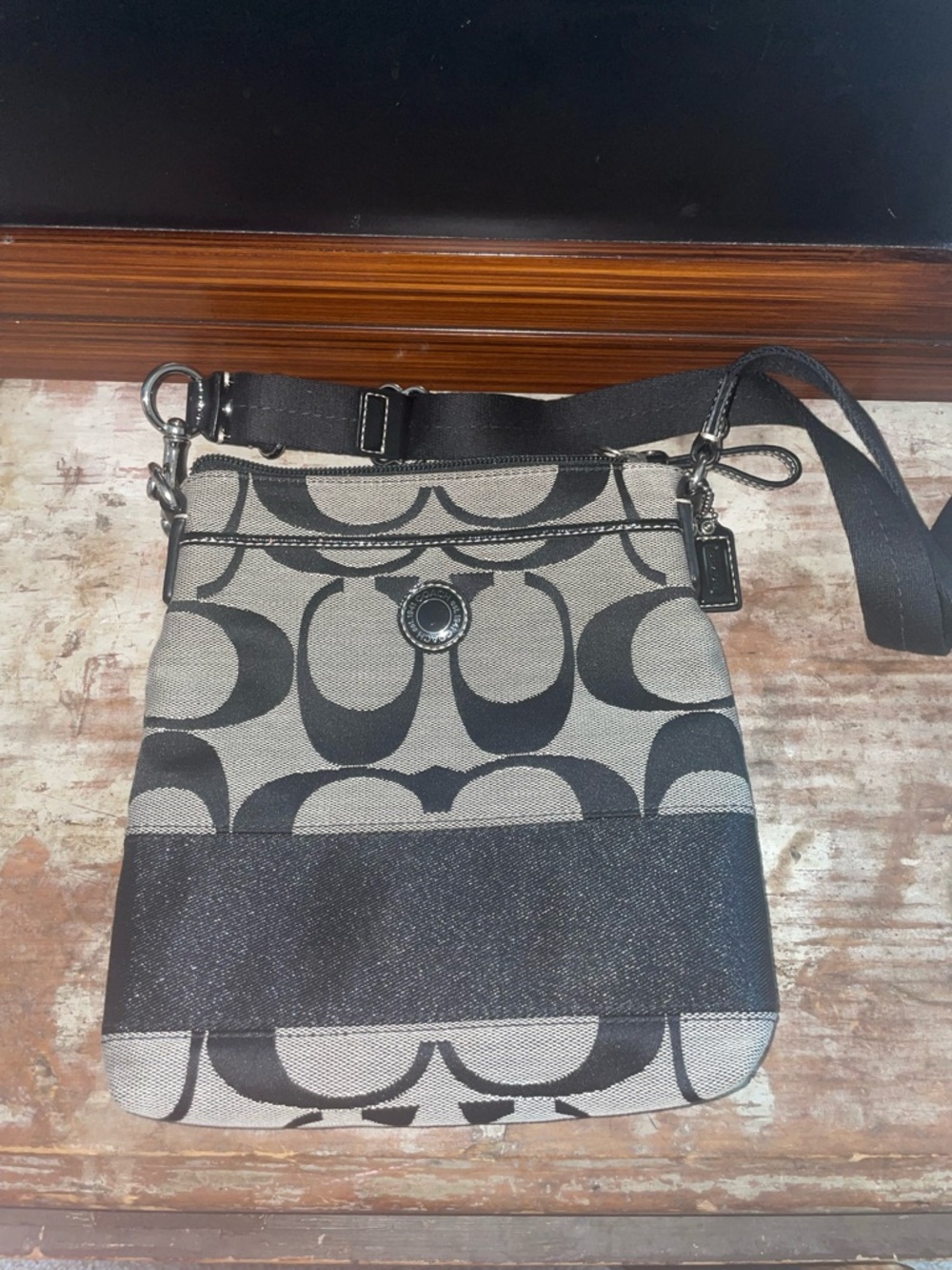 Coach Black and Tan Signature Crossbody Bag